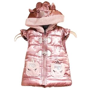 Unicorn Kid Vest Size 24 Months Satin Pink Zipper Closure Pockets